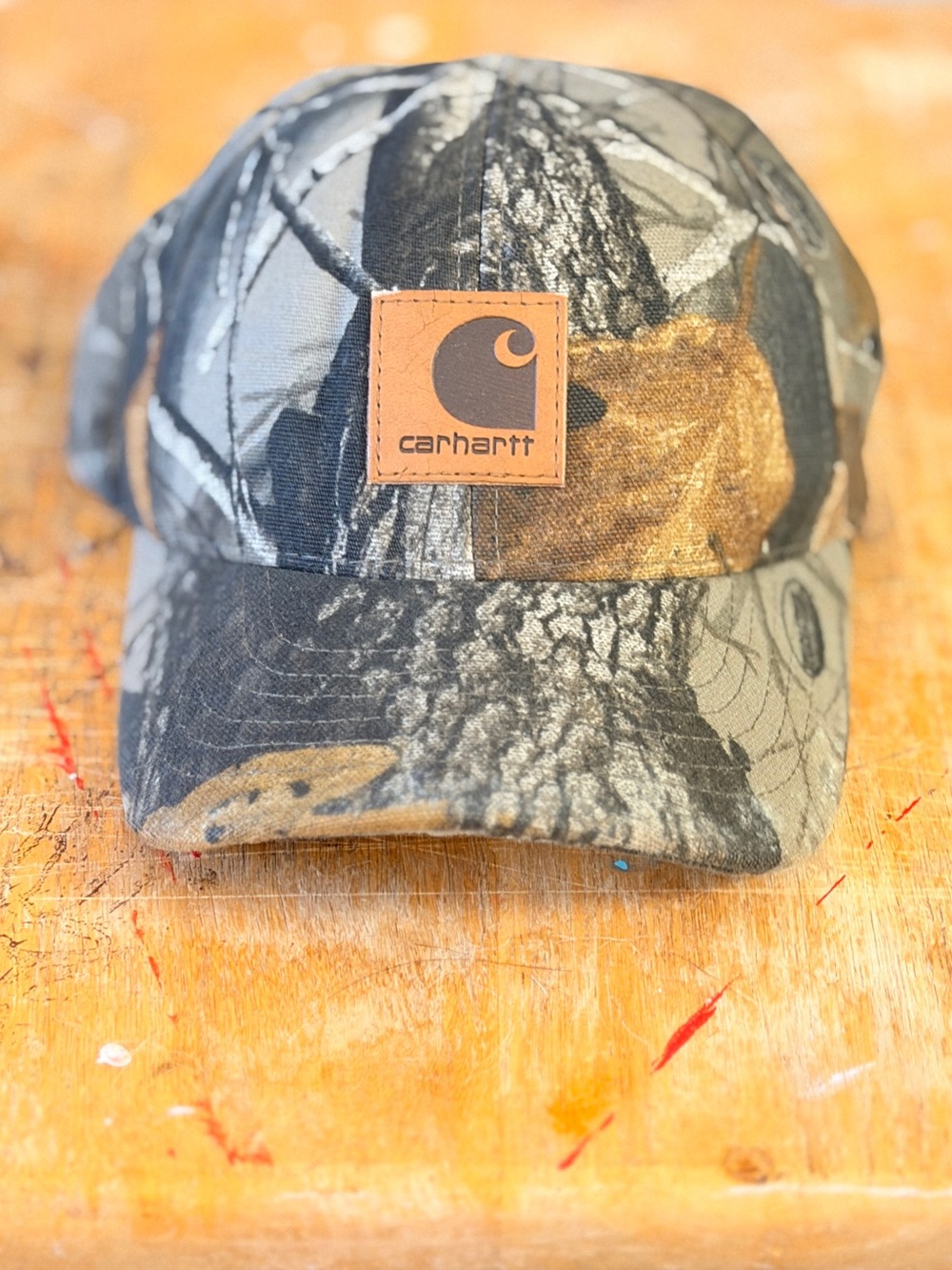 Carhartt Realtree-Style Camo Cap with Leather Logo Patch - Brown/Gray